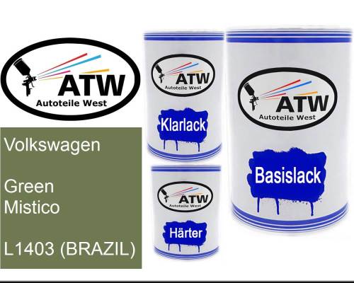 Volkswagen, Green Mistico, L1403 (BRAZIL): 500ml Lackdose + 500ml Klarlack + 250ml Härter - Set, von ATW Autoteile West.